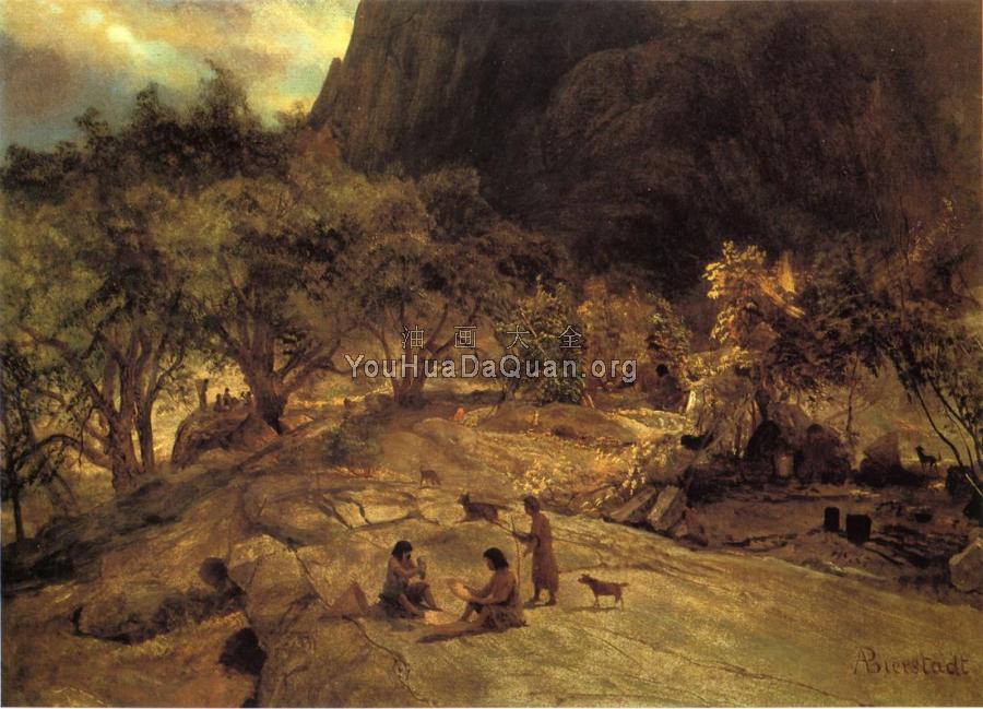 Mariposa Indian Encampment Yosemite Valley California - 阿尔伯特·比尔施塔特